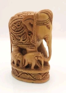Hand Carved Sandalwood Ambabari Elephant & Family India Very Detailed - Picture 1 of 10