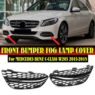 BLk w/Silver Front Fog Light Cover Grille For Benz C Class W205 C300 2015-2018 - Image 1 of 4