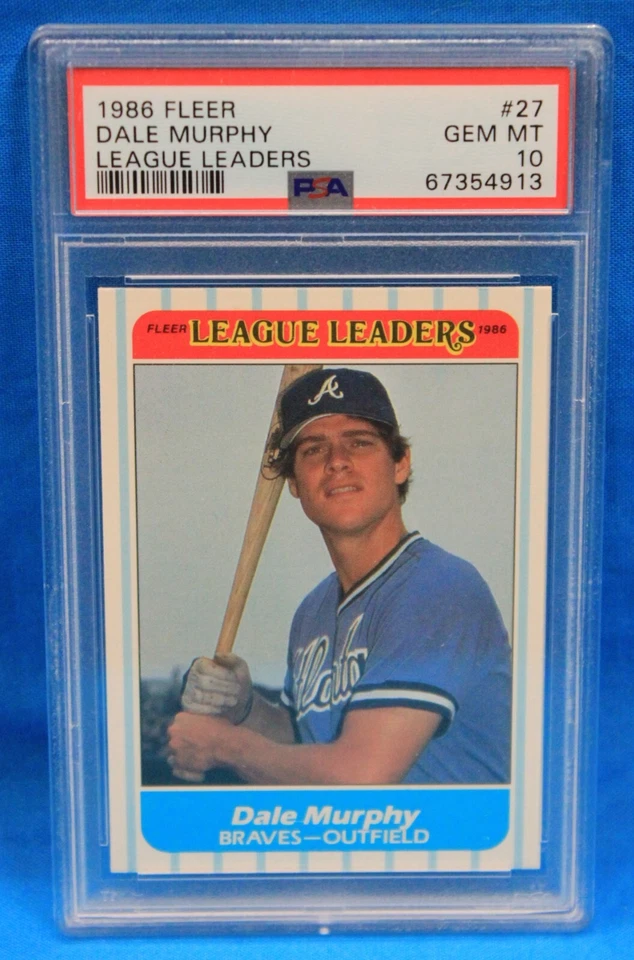 1986 FLEER LEAGUE LEADERS # 27 Dale Murphy PSA 10 GEM MT # 67354913  BRAVES !!!! - Image 1 of 2