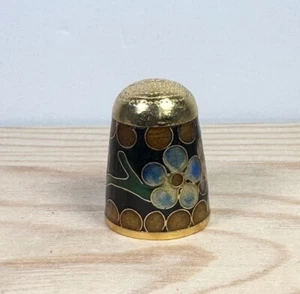 Cloisonne' Fingerhut Messing Antik Emaille Goldrand Sammlerstück - Bild 1 von 6