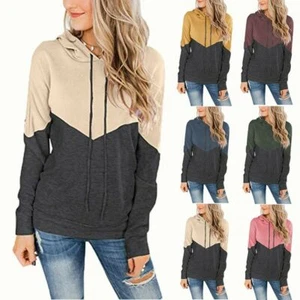 Women's Ladies Stitching color Casual Hoodie Sweat Long Sleeve T-Shirts Tees Top - Picture 1 of 17