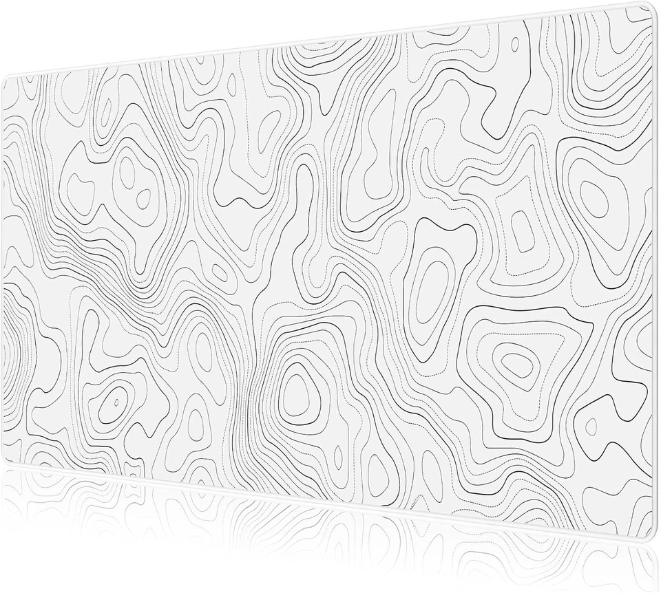 JIALONG XXL Gaming Mouse Pad – White Topographic Desk Mat for PC & Keyboard
