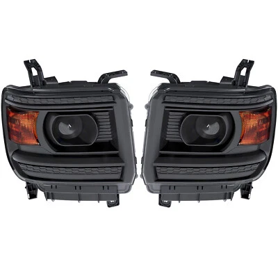 Projector Black Headlights Pair For GMC Sierra 1500 2500HD 3500HD 2014-2019 - Image 1 of 4