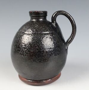 Vintage Greg Shooner Black Glaze Redware Jug Ohio Folk rt Pottery Signed