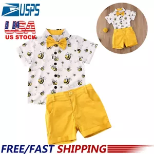 Kids Baby Boys Gentleman Outfit Bow Tie T-Shirt Shorts Set Summer Casual Clothes - Picture 1 of 7