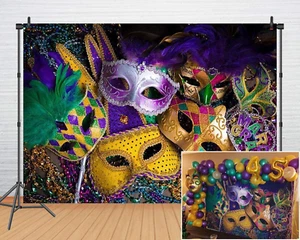 Mardi Gras Party Decoration Carnival Photography Backdrop Mystery Masquerade Bac - Picture 1 of 12