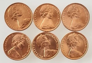 1979, 1980, 1981, 1982, 1983, 1984 Australian One Cent Set From Mint Roll - Picture 1 of 4