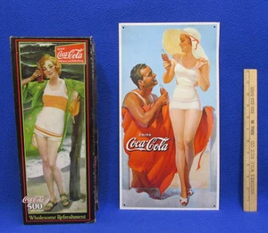 Coca Cola Girl Metal Sign & Puzzle 500 Pieces Vertical Sign & Puzzle Lot of 2 - Picture 1 of 2