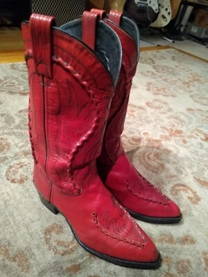 J. CHISHOLM RED COWHIDE LEATHER J TOE BUCKLACE COWBOY BOOTS #89348 MEN'S 9.5D - Image 1 of 4