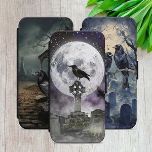 GOTHIC RAVEN FLIP CASE FOR IPHONE SAMSUNG GOOGLE MYSTIC MOON WALLET PHONE COVER - Picture 1 of 26