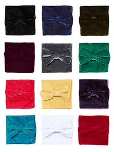 Bow Tie Handkerchief Set VELVET Fabric Solid Colors BowTie Hanky Pocket Square - Picture 1 of 15