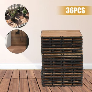 36Pcs 12''x12'' Hardwood Interlocking Patio Deck Tiles Wood Flooring DIY Outdoor - Picture 1 of 9