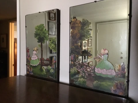 EXQUISITE 2 MIRRORS HAND PAINTED,SOUTHERN BELLES,ROMANTIC GARDENS,FLOWERS,TREES Cover
