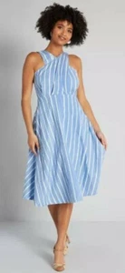 NUOVO Emily and Fin Seline Vestito Modcloth Buoni Tempi e Shorelines Blu A-line - Foto 1 di 5