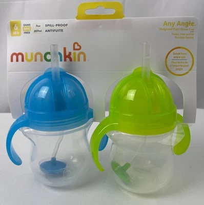 Munchkin Cualquier Ángulo a Prueba de Derrames Niño Bebé Taza de Paja 6+mth 7oz Paquete de 2 Sin BPA Foto 1 de 4