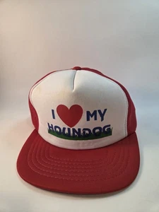 Vintage I LOVE (Heart) MY HOUNDOG Red Mesh Trucker Snapback Hat - Picture 1 of 8