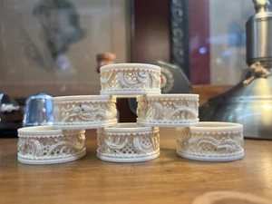 Six Antique Oriental Carved Dragon Napkin Rings - Picture 1 of 4