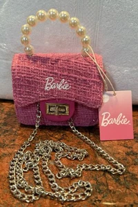 Barbie mini purse hot pink tweed silver sparkle crossbody pearl handle satchel - Picture 1 of 5