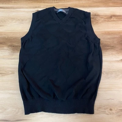 Oscar de la Renta Suéter Chaleco Para Hombre Pequeño Negro Argyle Cuello en V Algodón Foto 1 de 4