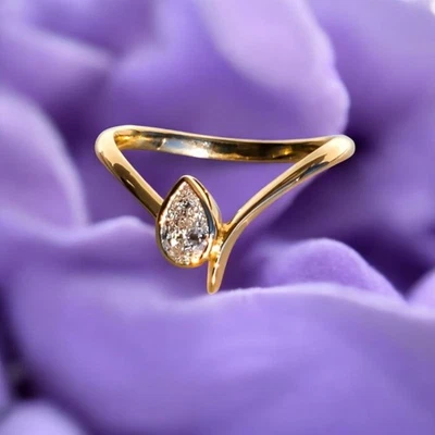 14k Yellow Gold Ring For Engagement Lab Grown Pear 1 Carat IGI Certified Diamond - Image 1 of 4