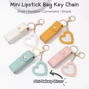 Lip Balm Bag Keychain Key Ring Holder Women Lipstick Pouch Chapstick Bags Cover - Picture 1 of 18
