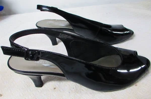 Aerosoles Shoes Womens Sz 9M Back PATENT LEATHER Pump Black Leather Round Toe - Picture 1 of 7