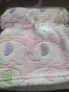 Cutie Pie HTF baby blanket 🐘 Elephants Pink Green blue 2015 NEW WITH HANGER - Picture 1 of 5