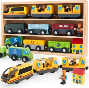 Atoylink Zugset Spielzeug Elektrolok Holzeisenbahn Autos magnetisch - Bild 1 von 7