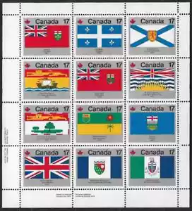 Canada - Scott 832a (821-832) - LL Pane of 16 Stamps - Provincial Flags - 1979 - Picture 1 of 1