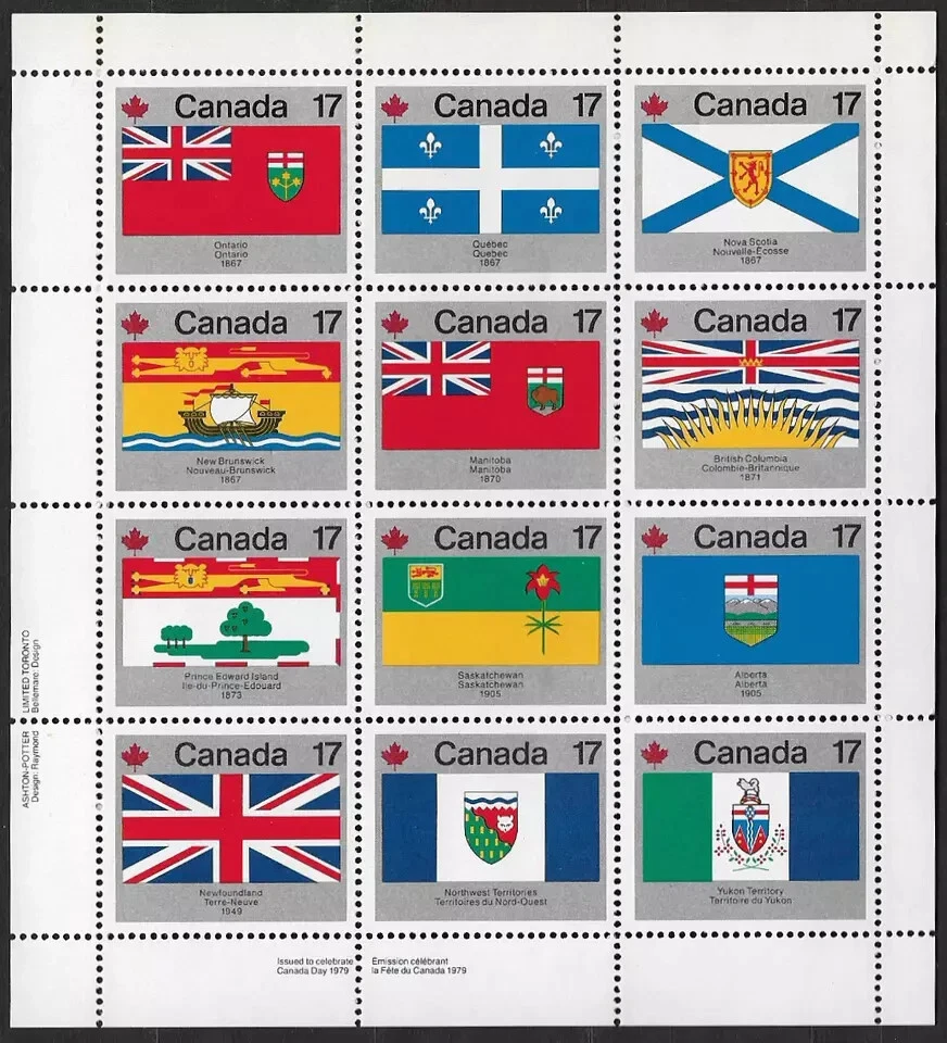 Canada - Scott 832a (821-832) - LL Pane of 16 Stamps - Provincial Flags - 1979 - Image 1 of 1