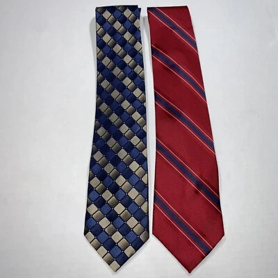 2-Pack Stafford Silk Neck Ties, Striped and Geometric Pattern, Red/Blue/Gold - Image 1 of 4