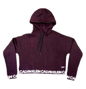 Calvin klein Women's Performance Cropped Hoodies With Logo , Burgundy , Medium - Picture 1 of 3