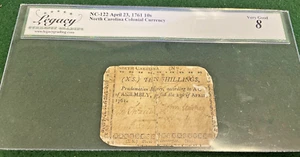 North Carolina (NC-122) 10 Shillings von 1761 repariert nach 1772 News Clipping - Bild 1 von 3