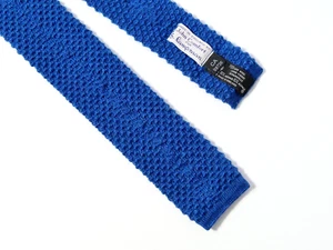 Corbata de lana crujiente tejida cuadrada vintage John Comfort para S. Lampman azul Inglaterra - Imagen 1 de 7