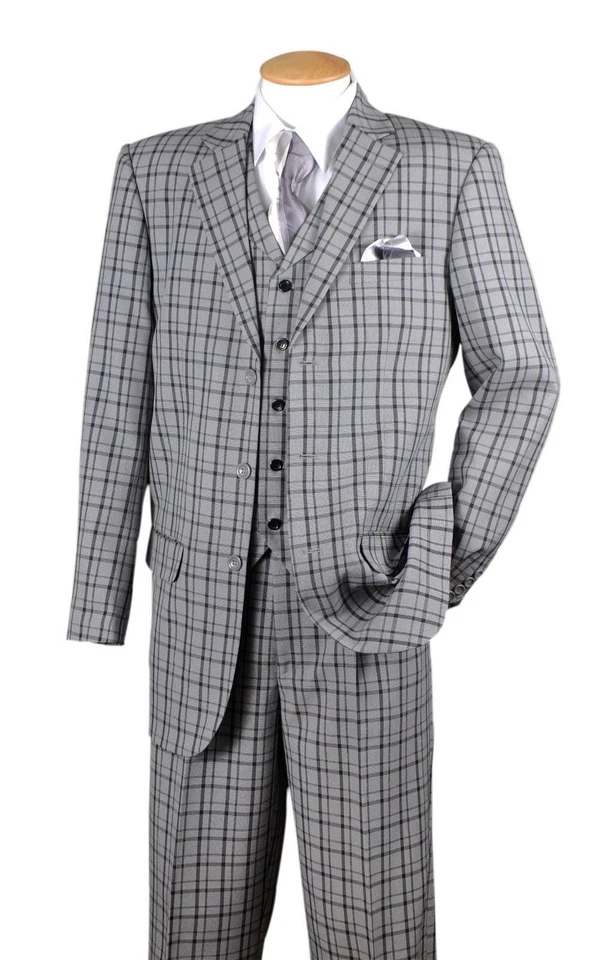 Traje de moda de 3 piezas para hombre con chaleco y pantalones diseño a cuadros marrón negro azul marino 5802V6 Foto 1 de 4