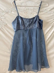 Vintage Victoria’s Secret blaues Negligee Damen klein durchsichtig Chiffon Dessous Babydoll - Bild 1 von 4