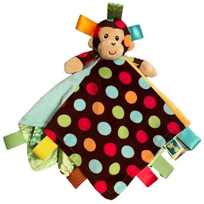 Taggies обезьяна синий зеленый атласный коричневый точек плюшевый безопасности одеяло Baby милый - Изображение 1 из 4