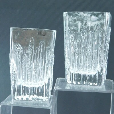SEA Glasbruk Sweden Lot of 2 Vases, Hand Made, Signed Rectangle 4.5"T - Image 1 of 4