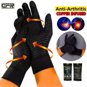 Copper Anti Arthritis Gloves Hand Wrist Support Finger Compression Pain Relief - Picture 1 of 17