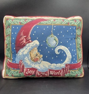 Tapestry Christmas Decorative Throw Pillow Santa Joy To The World 11" x 15" - Picture 1 of 7