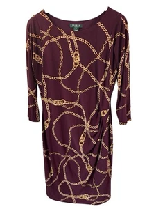 Lauren Ralph Lauren Chain Link-Print Jersey Dress wrap detail. Size 14 Midi - Picture 1 of 9