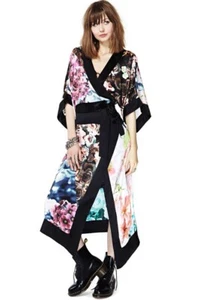 SHAKUHACHI "Flower Bomb" Runway Long Floral Kimono Jacket Coat - Size 8 - - Picture 1 of 12
