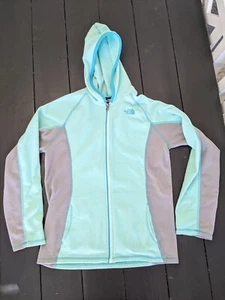 The North Face Girls XL Size 18 Mint Green Gray Fleece Jacket Zip Up with Hood - Picture 1 of 6