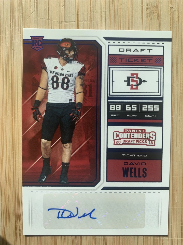 2018 Contenders Draft Picks David Wells RC #207 Rookie Auto Blue Foil  - Image 1 of 2