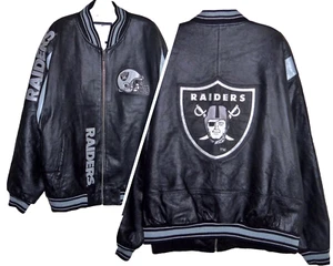 CHAQUETA DE CUERO CON CREMALLERA VINTAGE AÑOS 90 LOS ANGELES RAIDERS NFL G-III CARL BANKS XL - Imagen 1 de 8