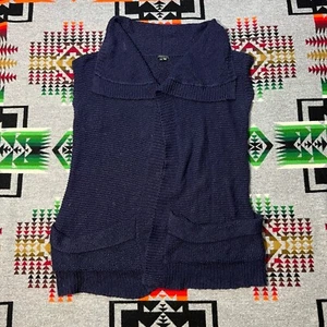 Theory Women’s Sz Large Sleeveless Open Front Knit Cardigan Sweater Cowl Blue B4 - Picture 1 of 12