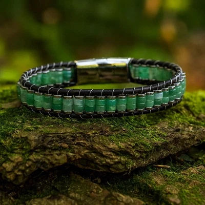 Aventurine Leather Crystal Gemstone Healing Women Protection Bracelet Gifts - Image 1 of 4
