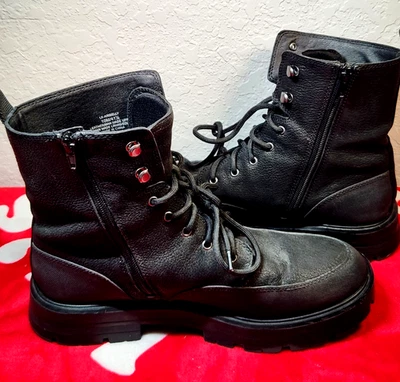 Lucky Brand Black Leather Combat Boots Size 10M Lace-Up Zip LK-ARIBELLY - Image 1 of 4