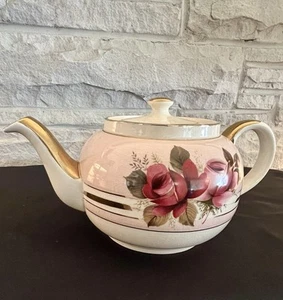 Teiera vintage anni '50 Sadler England #3780 con rose rosa e accenti oro pascolo - Foto 1 di 15