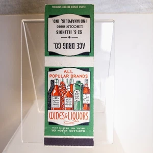 Ace Drug Co. Indianapolis Vintage 1950s Green Liquor Bottles Matchbook - Picture 1 of 3